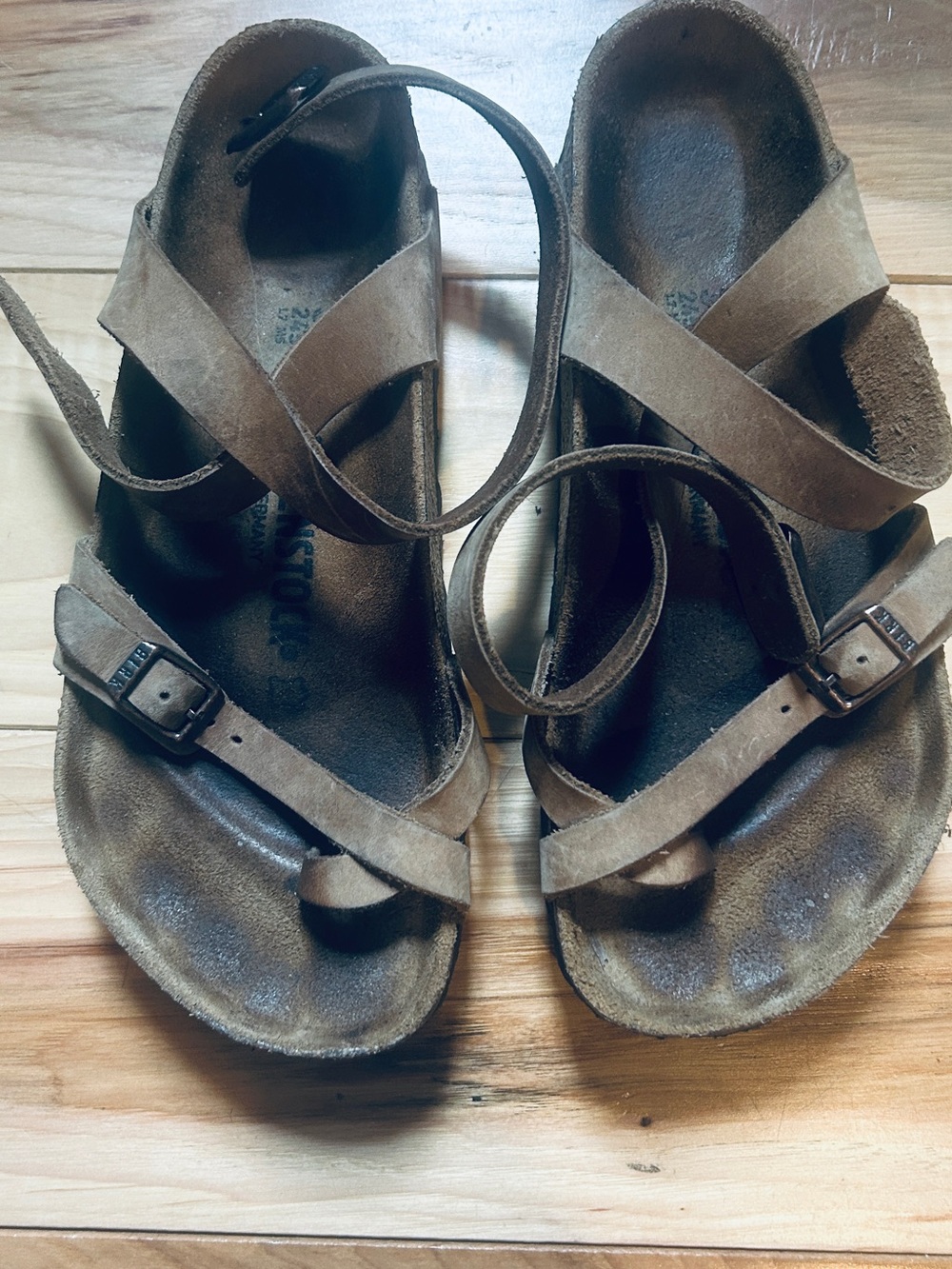 Birkenstock Yara Tan Leather Crisscross Strap Sandals with Buckle